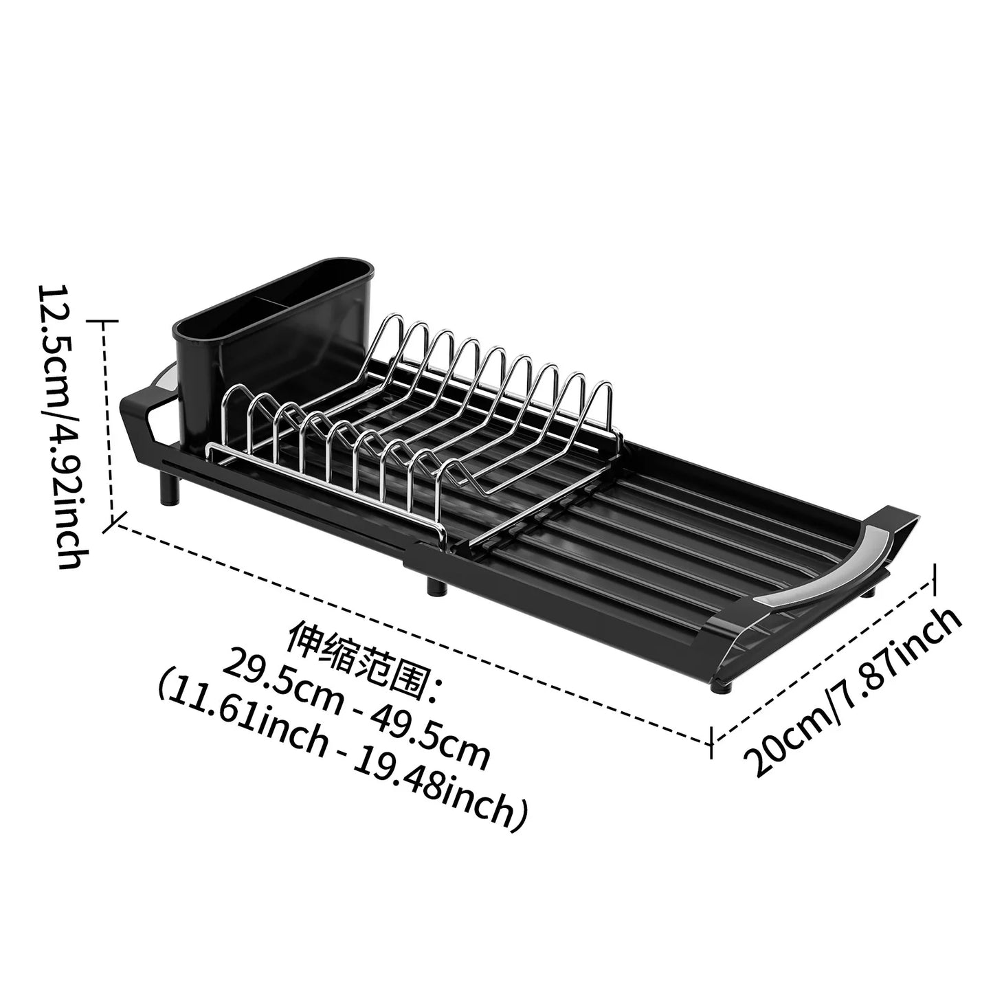 1pcs Expandable Small Dish Drying Rack Dish Racks for Kitchen Counter Dish Drainer with Removable Cutlery Holder