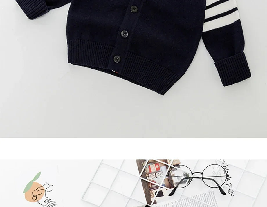 Kids Striped Knit Cardigan – Soft Cotton V-Neck Sweater for Boys & Girls, Warm Autumn Winter Knitwear