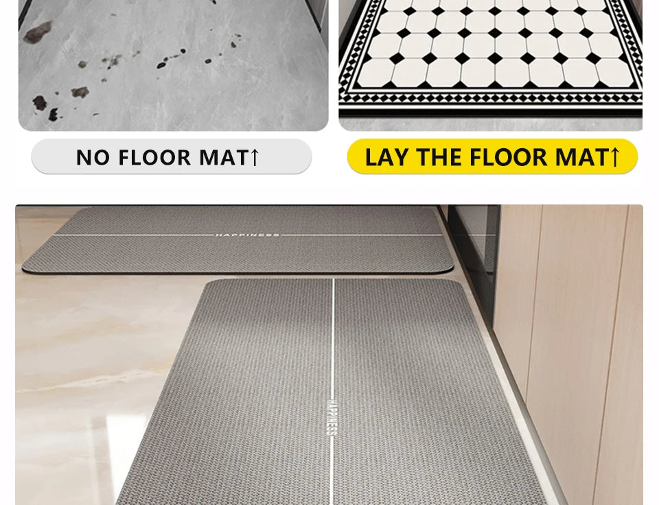 Kitchen Carpet Non-slip Waterproof Oil-proof PVC Leather Floor Mat Minimalist Gray White Letter Long Size Home Decoration Rugs