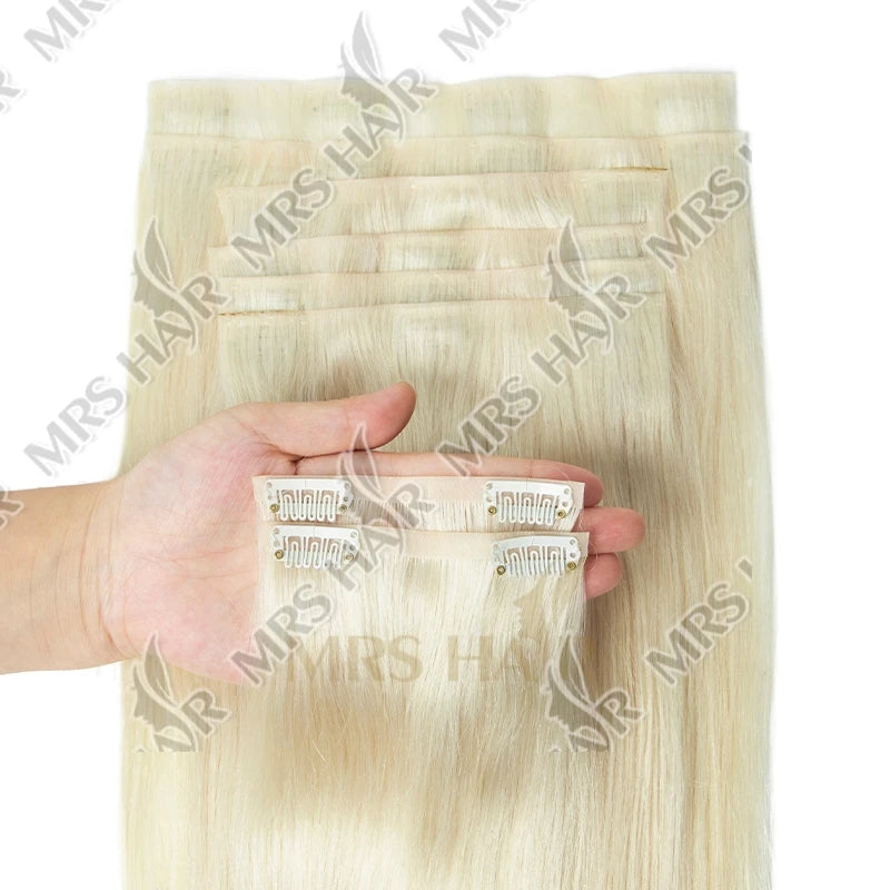 Invisible Thick PU Clip In Human Hair Extensions Seamless PU Weft Tape Clip on Hair For Thick Raw Hair 7PCS 12-24inch 100G-120G