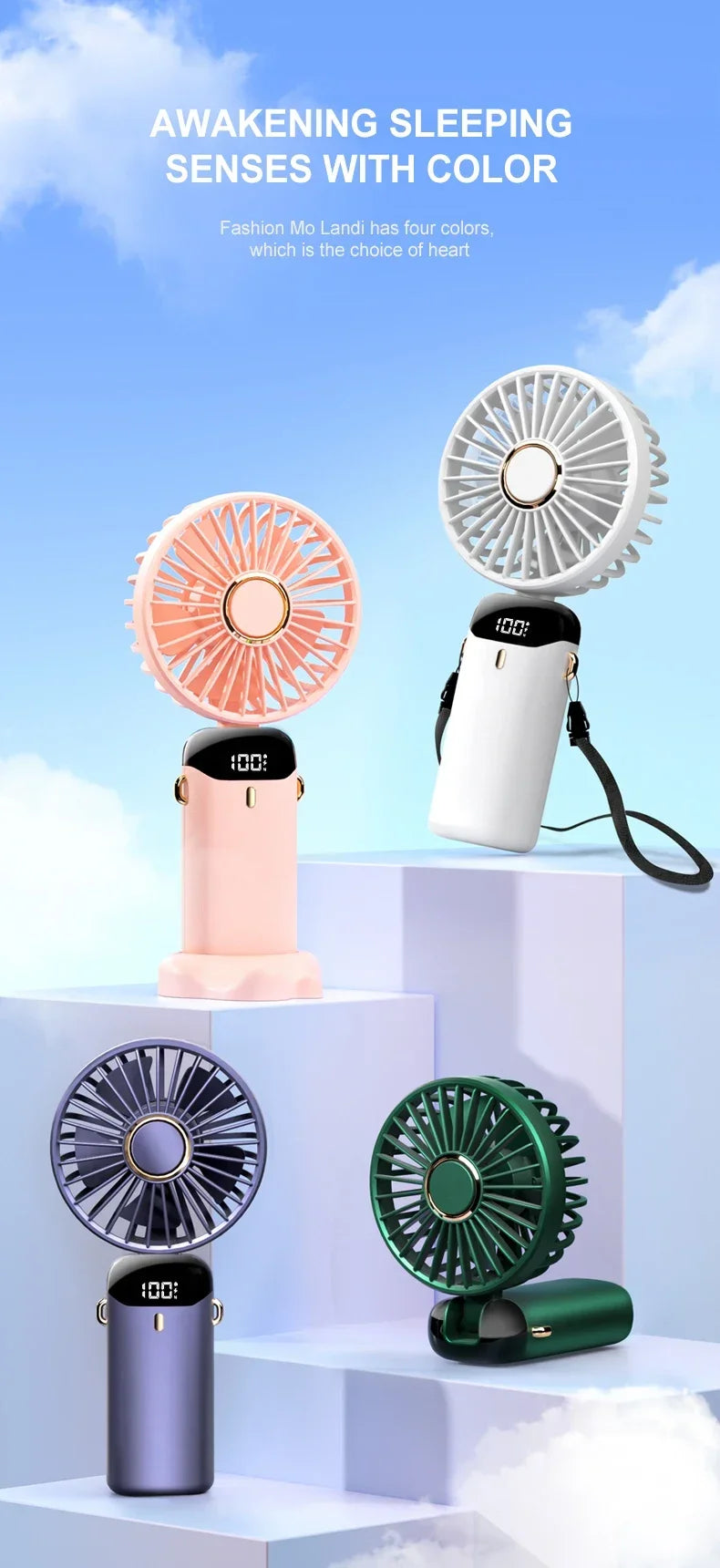 5 Speed Handheld USB Rechargeable Foldable Mini Fan 1800mAh