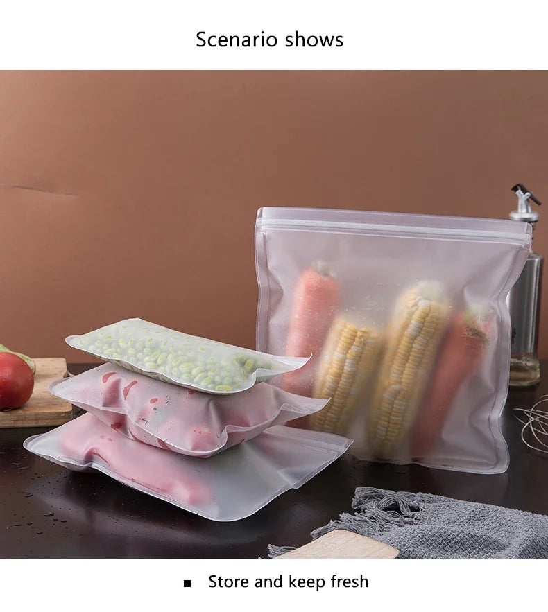 10PCS Food Grade Silicone Food Storage Bags Fresh-keeping Sealed Containers Leakproof Durable Reusable Stand Up Zip Freezer Bags