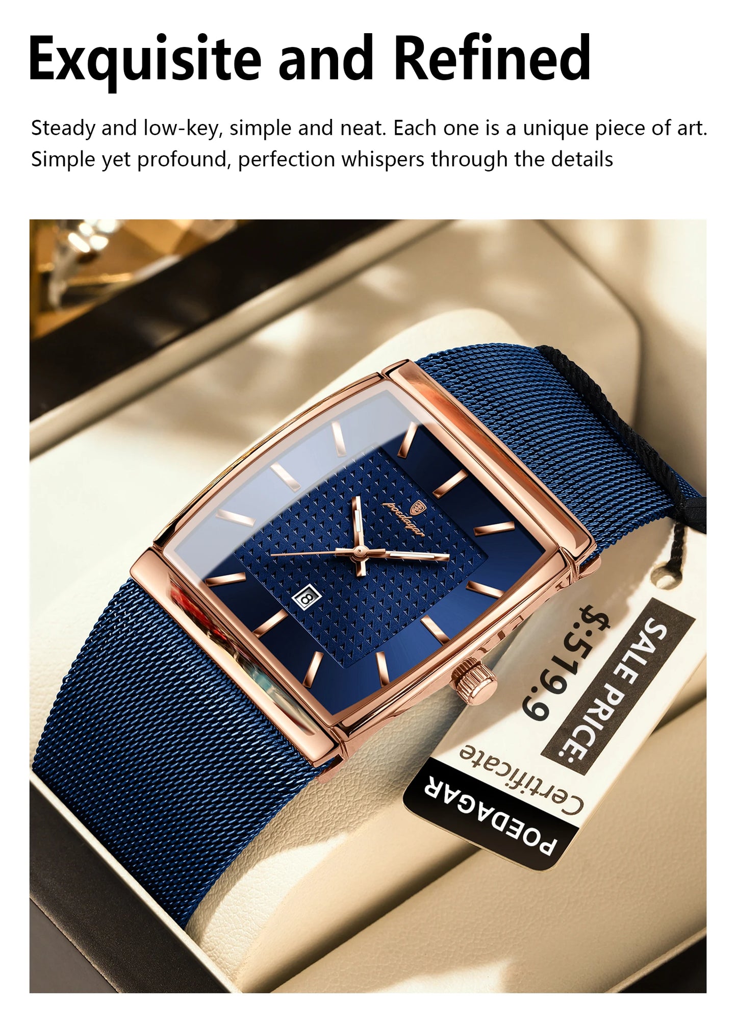 POEDAGAR Top Original Men Watch Waterproof Luminous Date Rectangle Man Wristwatch Mesh Stainless Steel Men's Quartz Watches Male