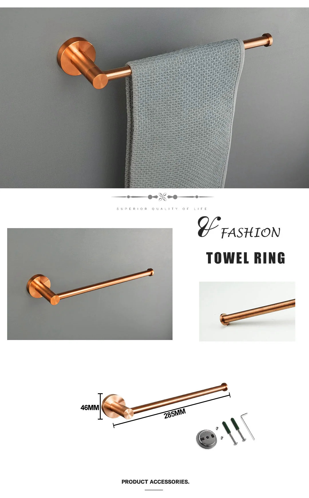 Brushed Rose Gold Towel Rack Single And Double Rod Ring Paper Holder Robe Hook Soap Dispenser Toilet Brush Bathroom Accessories