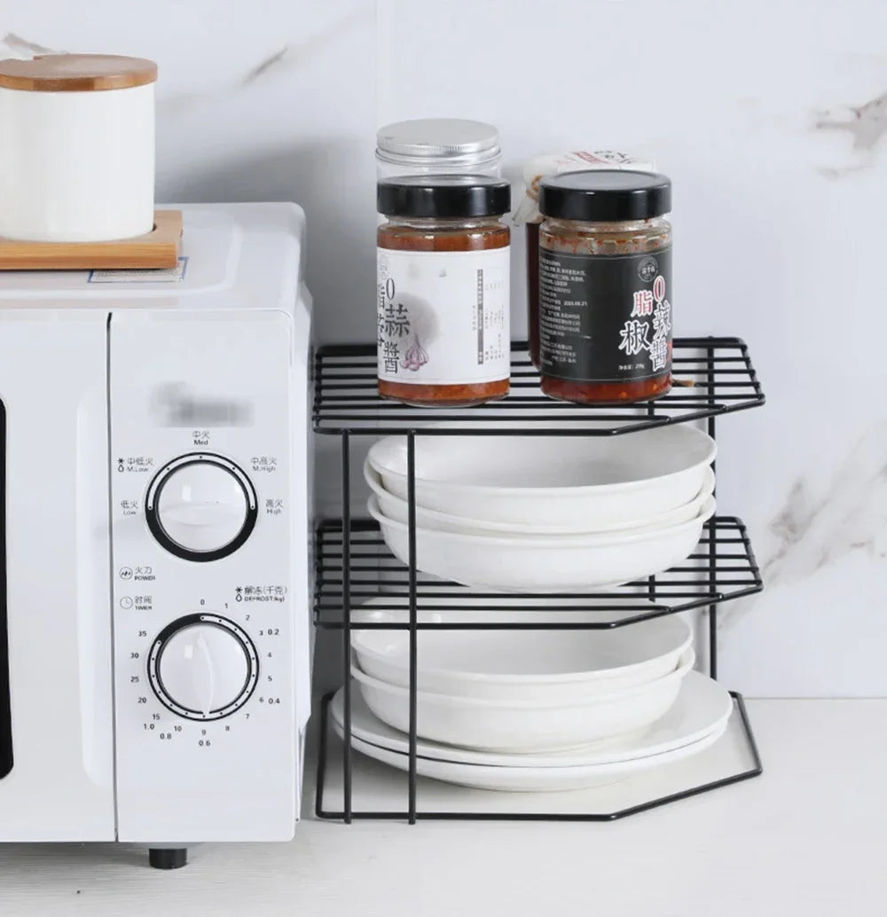 Kitchen Seasoning Corner Rack Pot Dish Food Sundries Organiser Rack Non Punching Portable Storage Table Kitchen Bathroom Holder