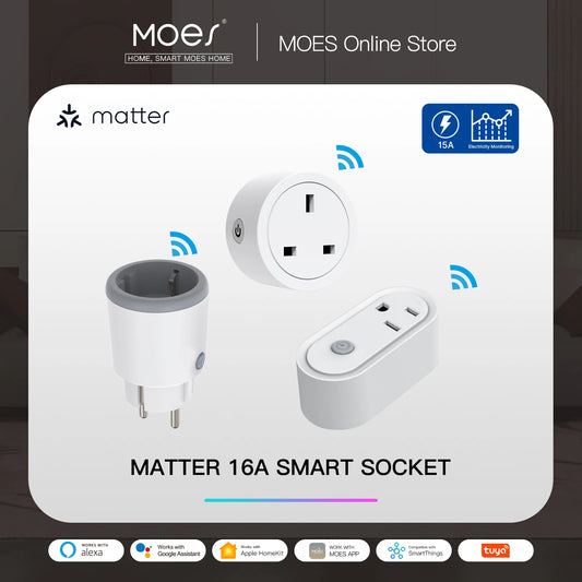 MOES Smart EU/US/UK Plug Matter WiFi Socket 15/16A Timer Outlet Power