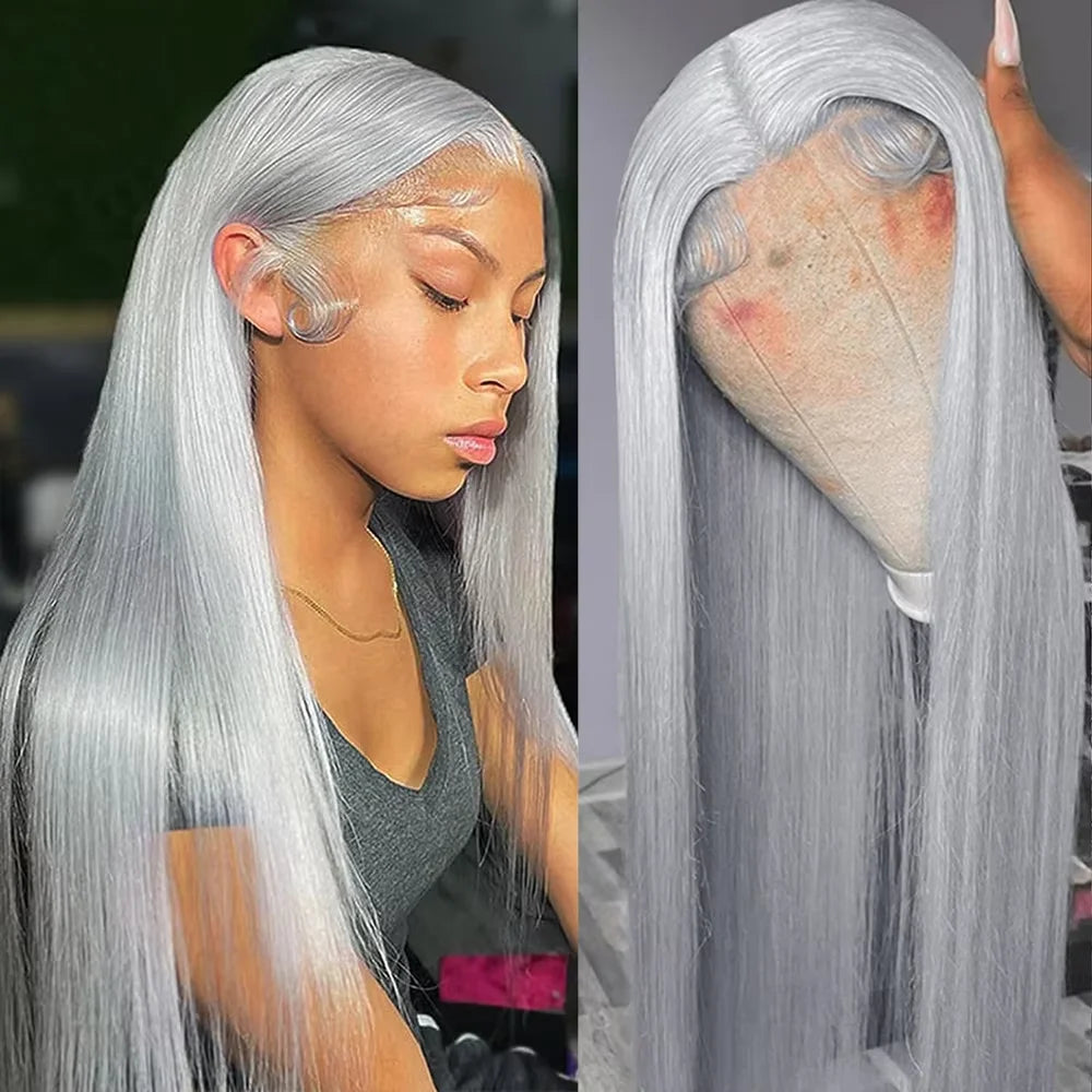 Grey Lace Front wig human hair Straight 13x4 Pink HD Lace Frontal Wigs Human Hair Pre Plucked with Baby Hair Pink Color Wig Hair