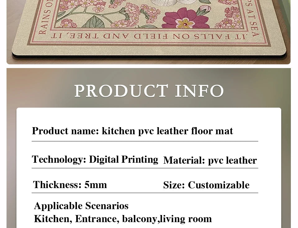 Kitchen Floor Mat Leather Pvc Carpet Waterproof Oil-proof Foot Mats Home Decoration Flower Floral Rug