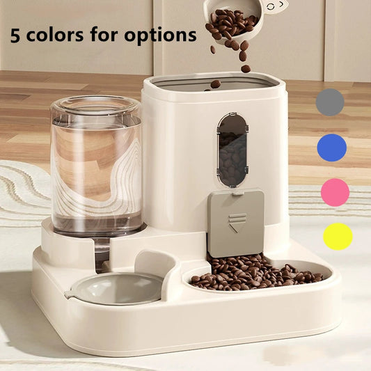 Automatic Dog Cat Feeder and Water Dispenser Gravity Food Feeder and Waterer Set with Pet Food Bowl
