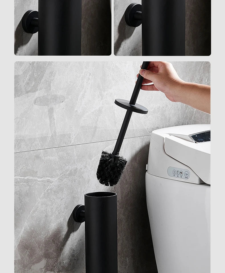 Stainless Steel Bathroom Toilet Brush Holder Accessories Black Toilet Brush Wall Mounted WC Cleaner Brush FR07