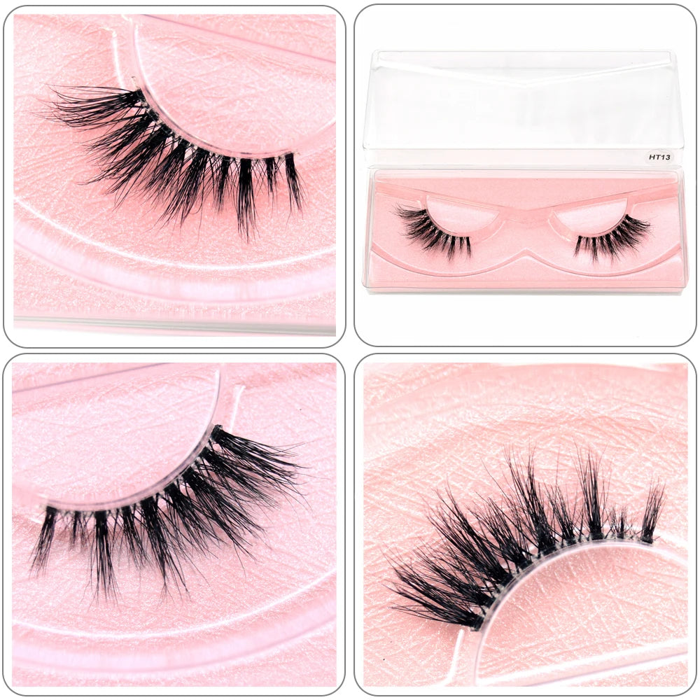 Visofree 3D Mink Half Lashes – Natural Long False Eyelashes with Clear Band, Handmade HT04