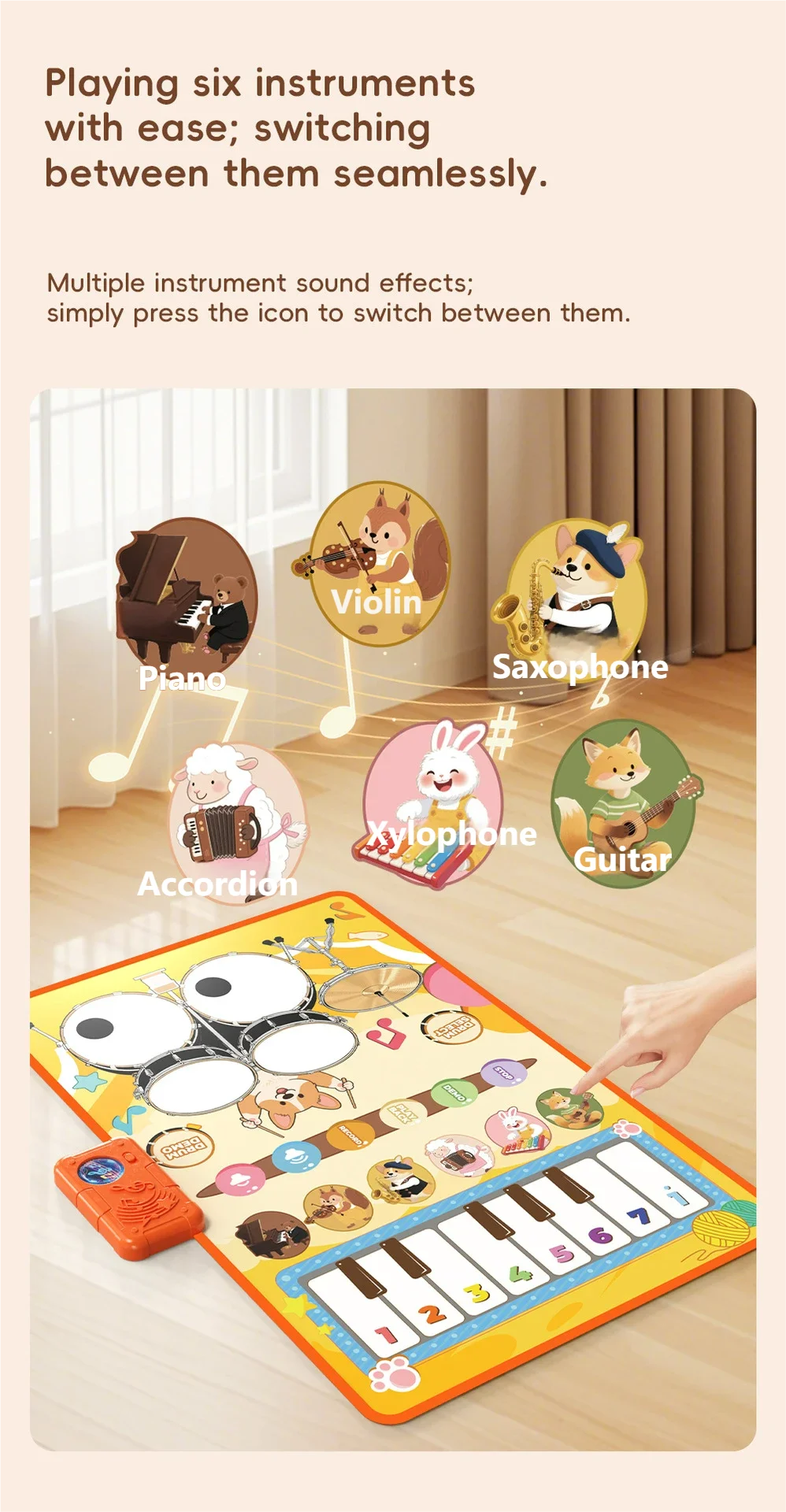 Baby Musical Piano Drum Mat Educational Floor Keyboard Instruments Music Hit Drum Carpet Learning Toys For Boy Girl Toddler Gift