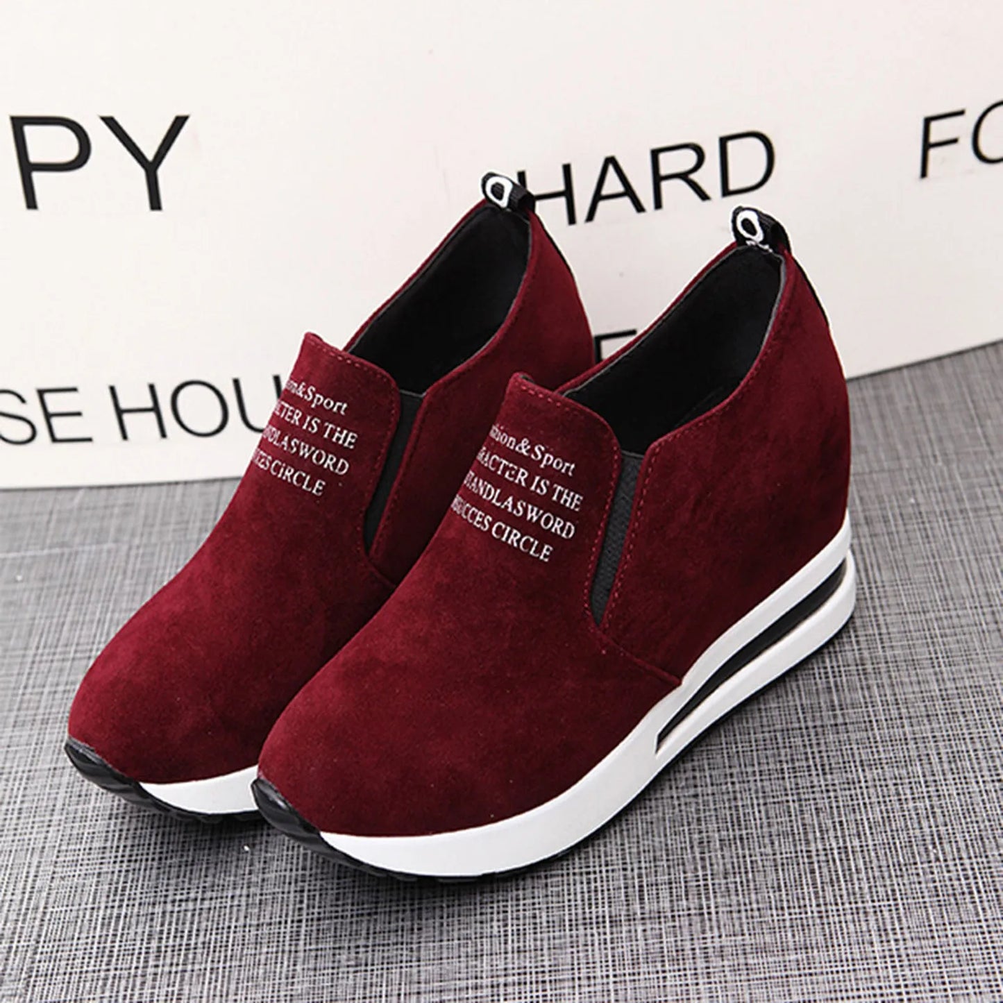 High Platform Shoes 2024 Spring Breathable Suede Sneakers Hidden Increasing Sport Shoes Women Wedge Casual Chunky Shoes