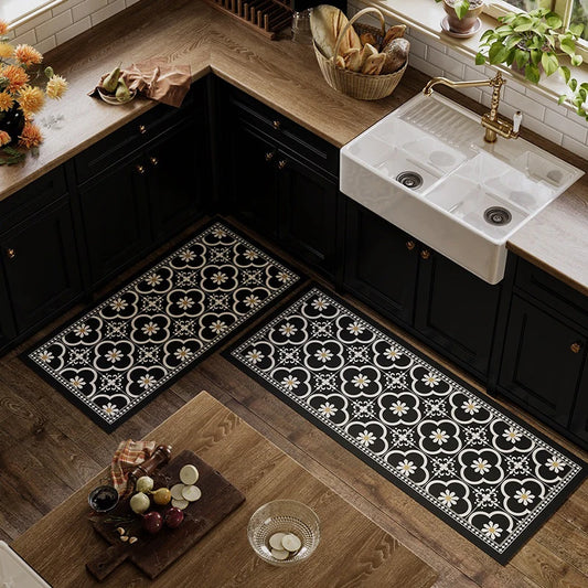 Mat for Kitchen Oil-proof Stain-resistant Leather PVC Rug American Vintage Style Carpet Waterproof Non-slip Home Decoration Rugs