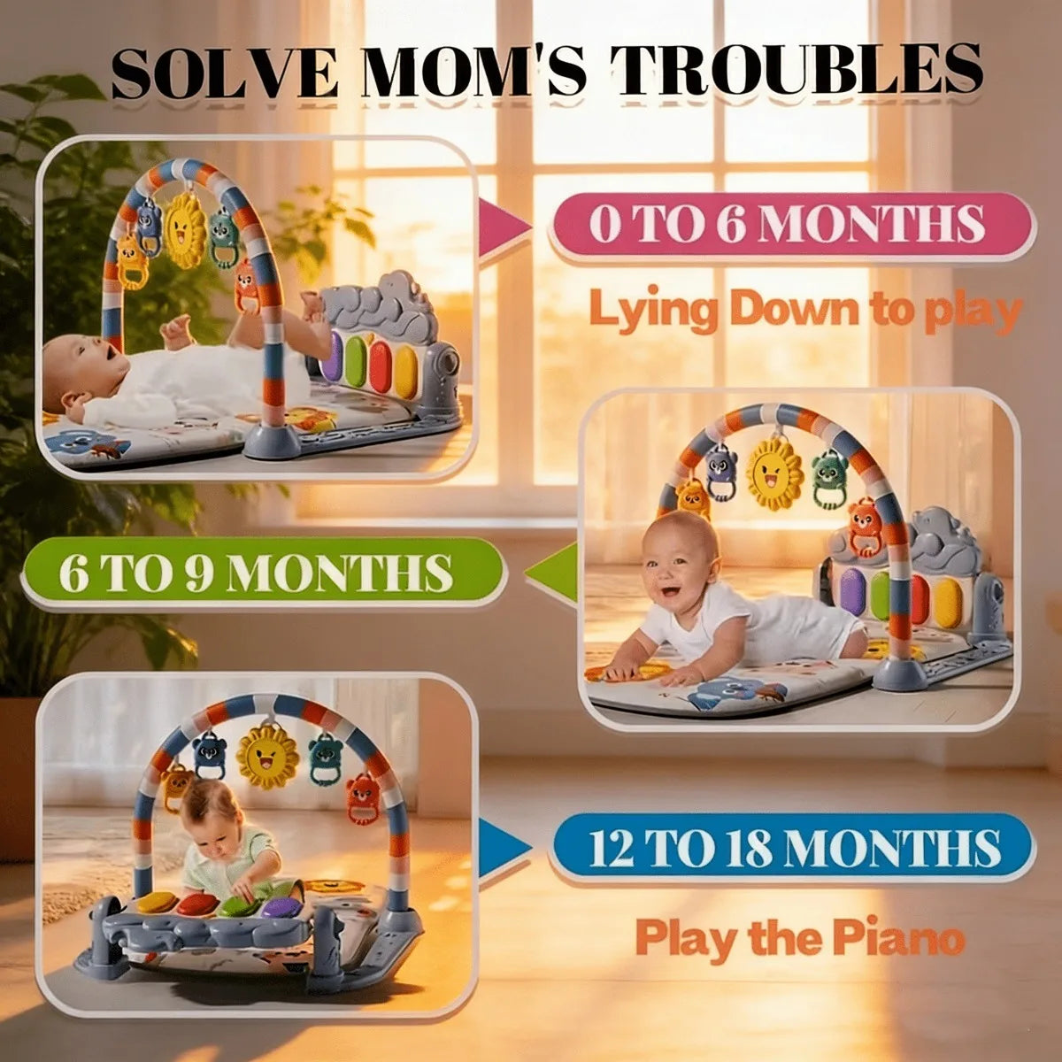 Baby Piano Music Mat Activity Gym Musical Keyboard Crawling Game Pad Early Educational Toys for Infant Newborn 0 36 Months