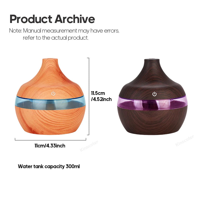 Wood Grain Humidifier 300ml USB Aroma Diffuser Atomizer USB Household Humidifier Hydrating Instrument Desktop Humidifier