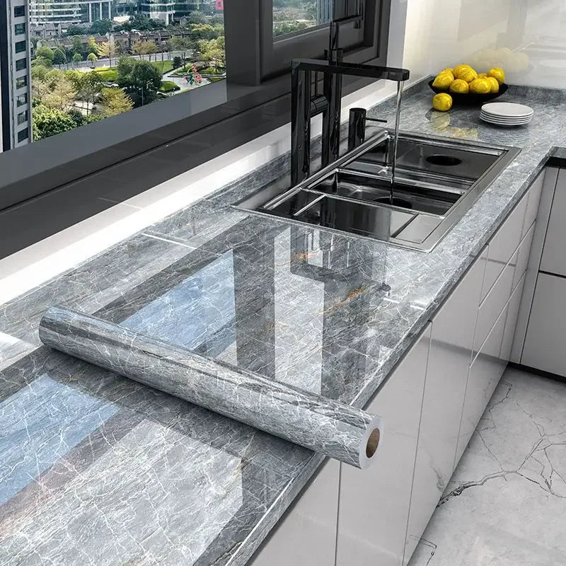 10M x 80CM Marble Self Adhesive Wallpaper Waterproof Oil Proof Kitchen Stickers Thermostability Decorative Film Home Decor