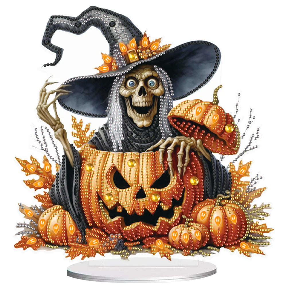 Halloween Special Shape Skull Witch Table Top Diamond Painting Ornament Kits Rhinestones Desktop Ornaments for Home Office Decor