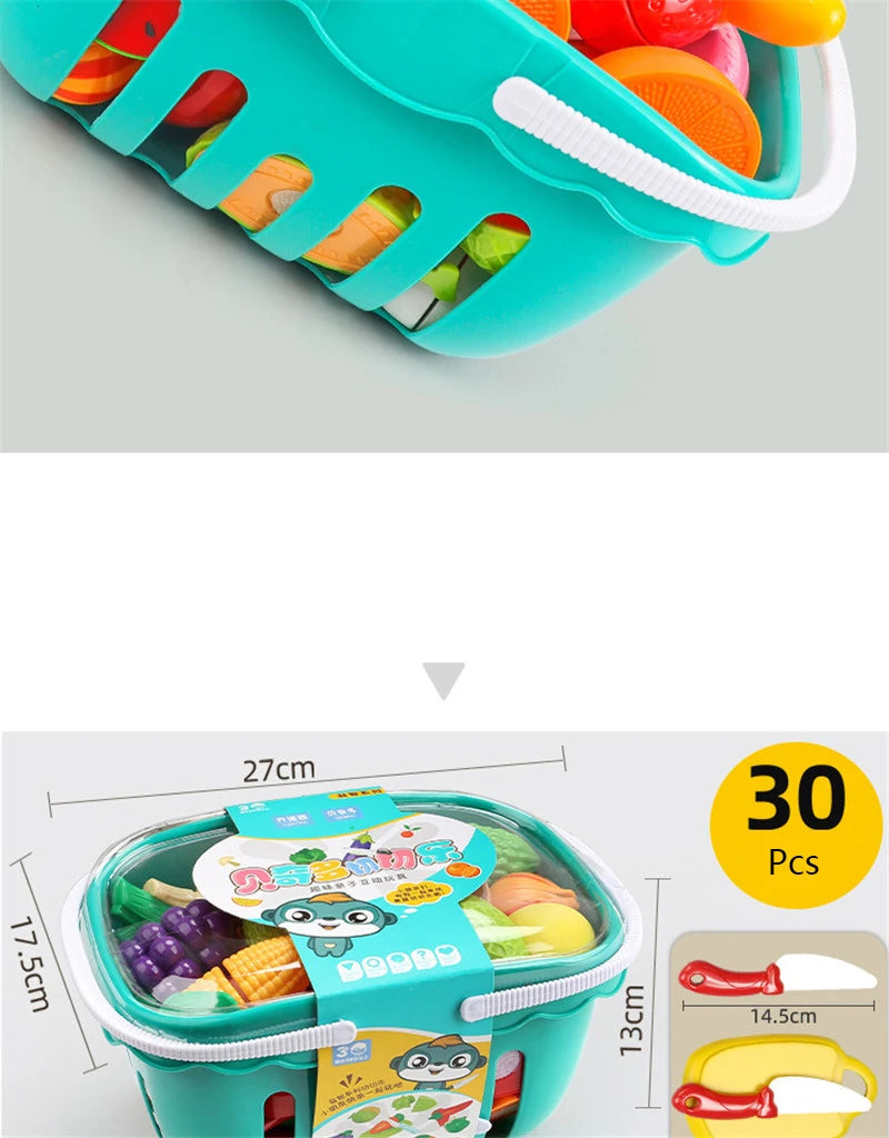 Kitchen Play House Toy Set Simulation Basket Fruit Vegetable Food Cutting Game Educational Kids Montessori Learning Girls Toy