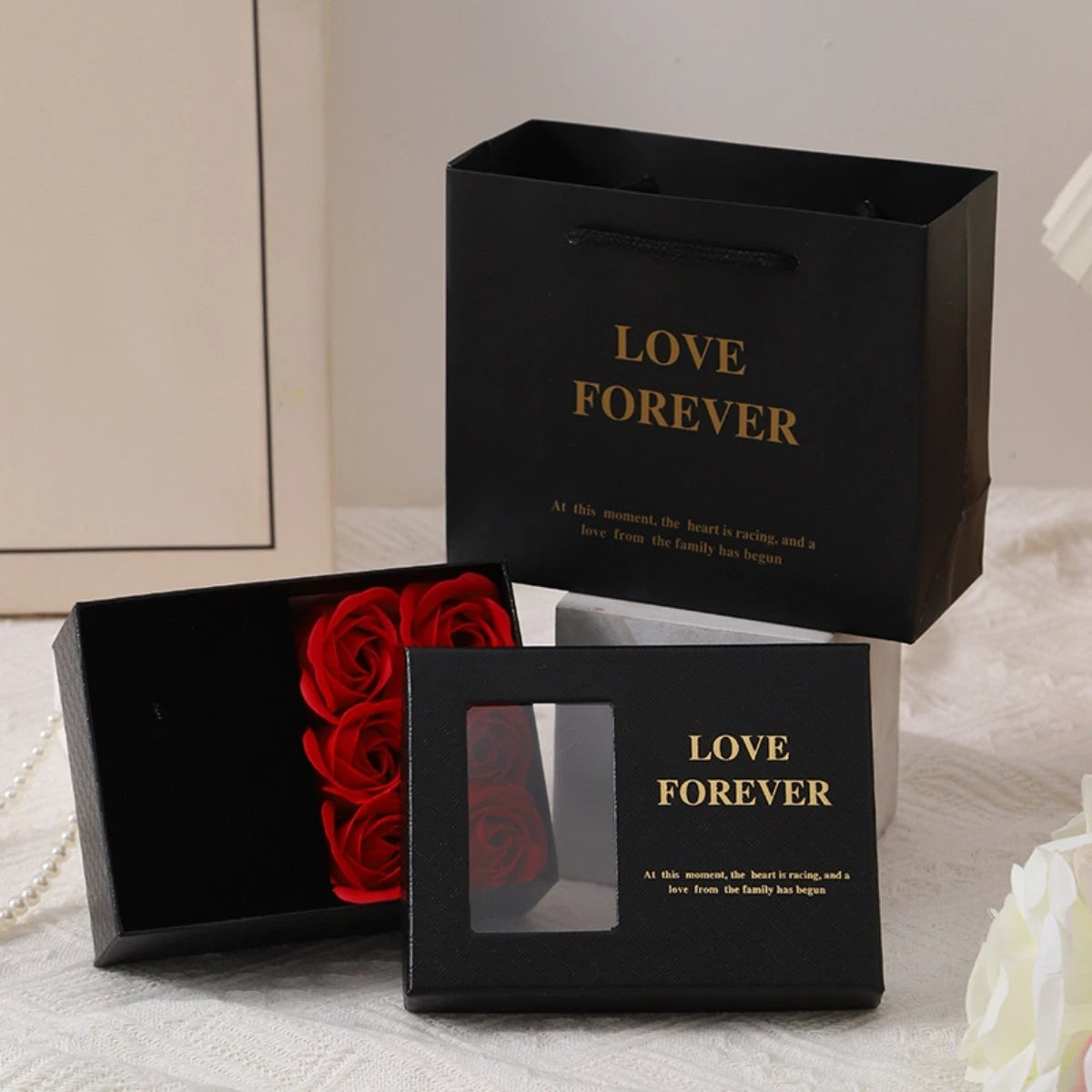 Valentine's Day Eternal Flower Rose Gift Box for Ring Pendants Jewelry Present Window Opening Design Gift Box Packaging Romantic