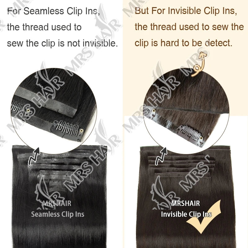 Invisible Thick PU Clip In Human Hair Extensions Seamless PU Weft Tape Clip on Hair For Thick Raw Hair 7PCS 12-24inch 100G-120G