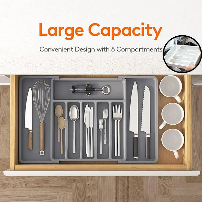 Expandable Cutlery Drawer Organiser, Adjustable Kitchen Utensil Tray Set, Compartment Flatware Storage Divider