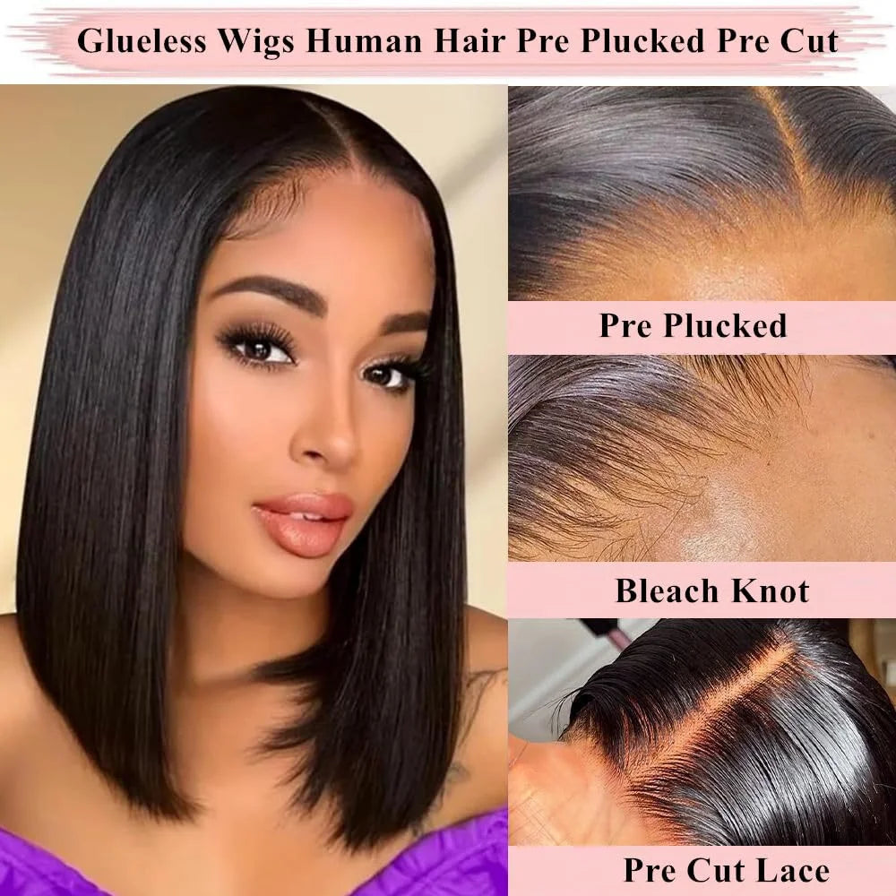 180% Straight Glueless Wig Ready To Go Human Hair Wigs Pre Cut Lace Air Wig Sale Wear And Go Bob Wigs For Women Human Hair
