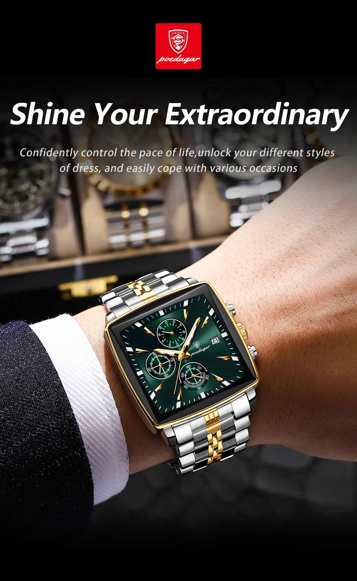 POEDAGAR Top Luxury Male Wristwatch Waterproof Luminous Stainless Steel Men Watch Chronograph Date Business Quartz Men's Watches