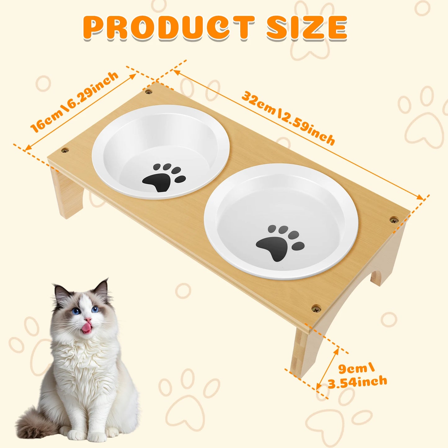 Double Ceramic Pet Bowl with Bamboo Stand – Elevated Food & Water Bowls for Dogs & Cats