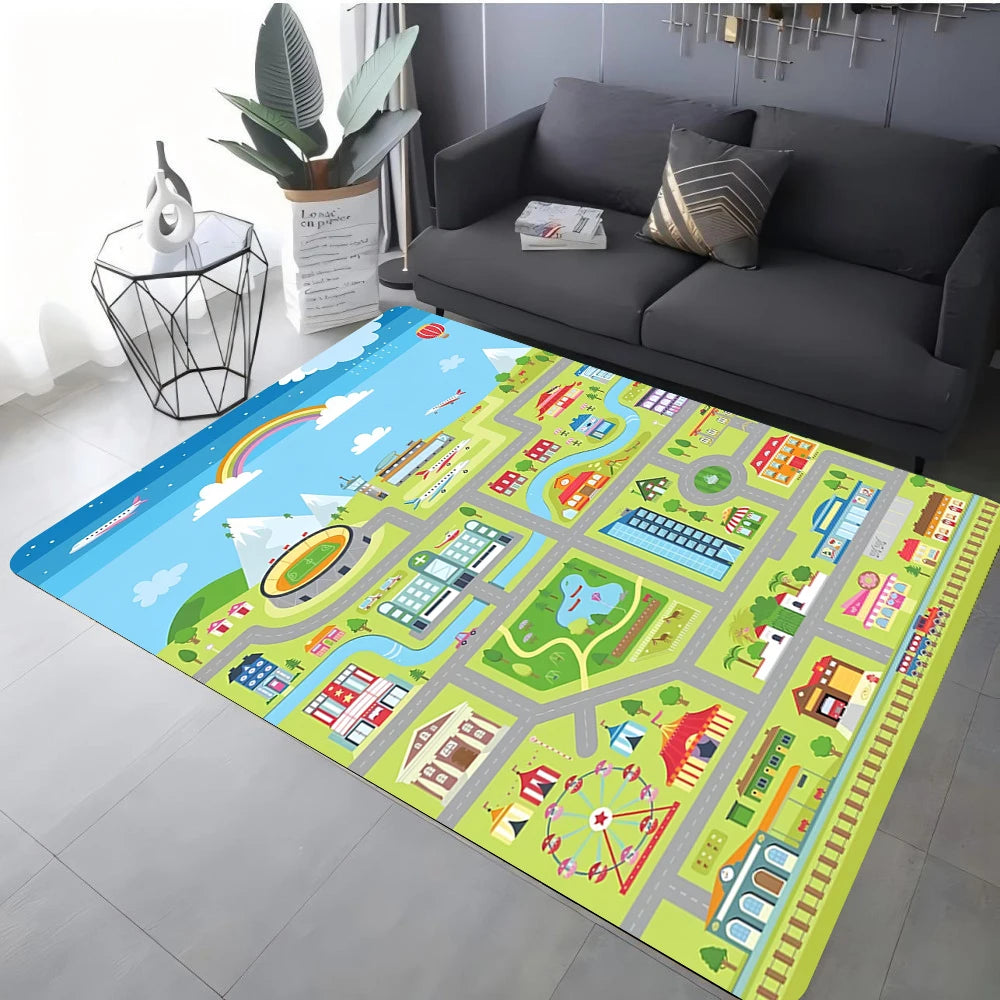 Playful Interactive Traffic Play Mat Non-Slip Learning Rug for Kids Room or Play Area – Compatible with Toy Cars, Home Decor