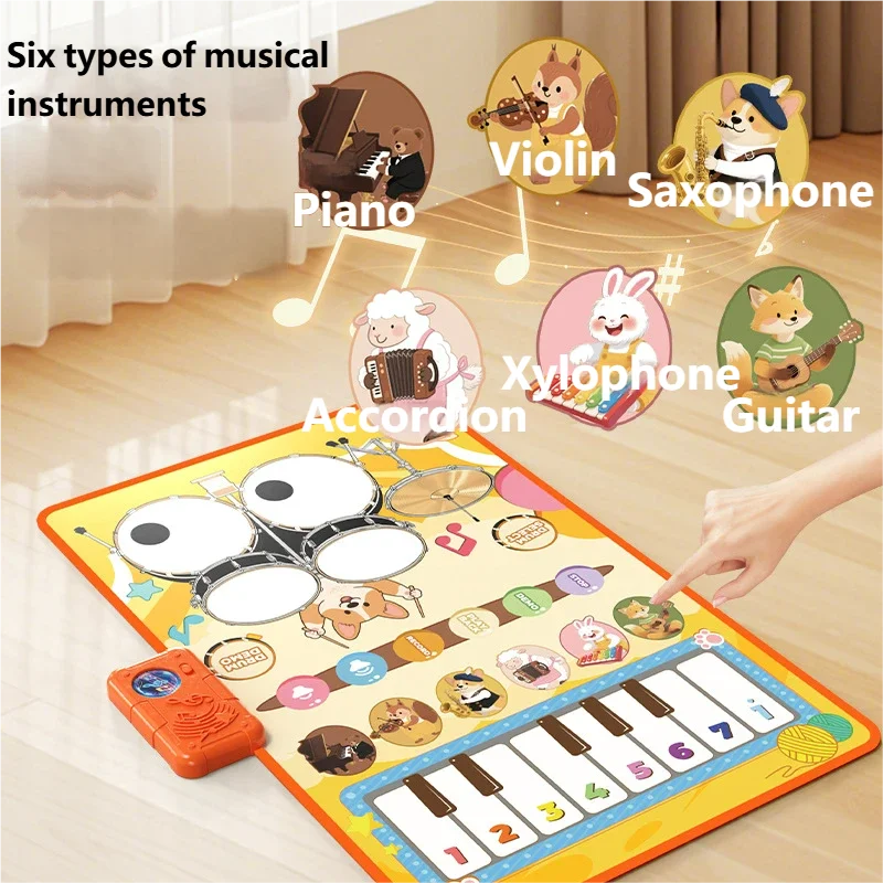 Baby Musical Piano Drum Mat Educational Floor Keyboard Instruments Music Hit Drum Carpet Learning Toys For Boy Girl Toddler Gift