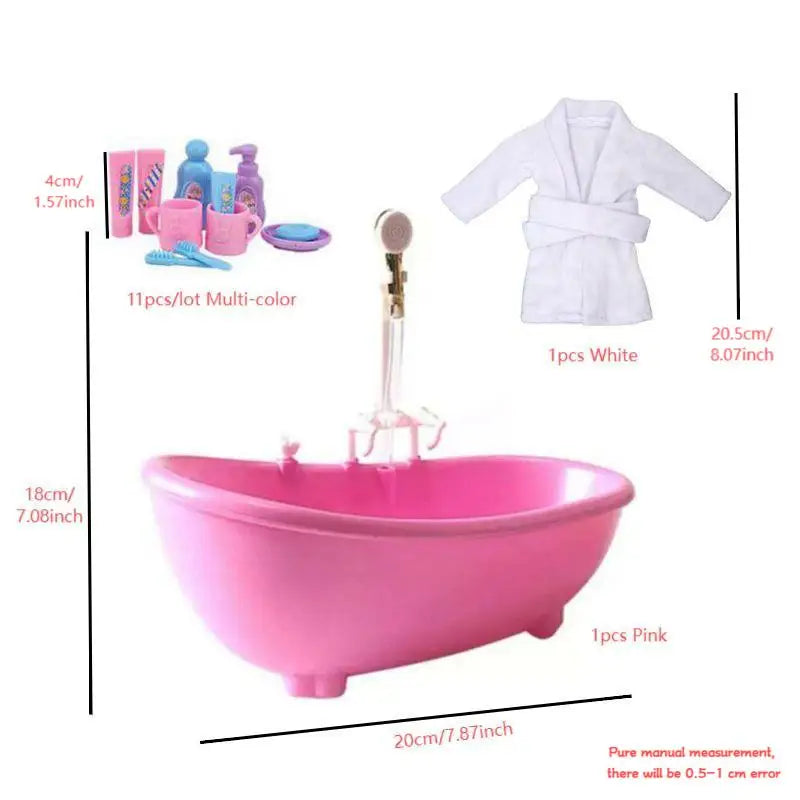Bathroom Set For Dolls Kids Toys Miniature Dollhouse Furniture Mini Bathtub Electric Toy Powered Bath Girls' Play Game DIY Toy