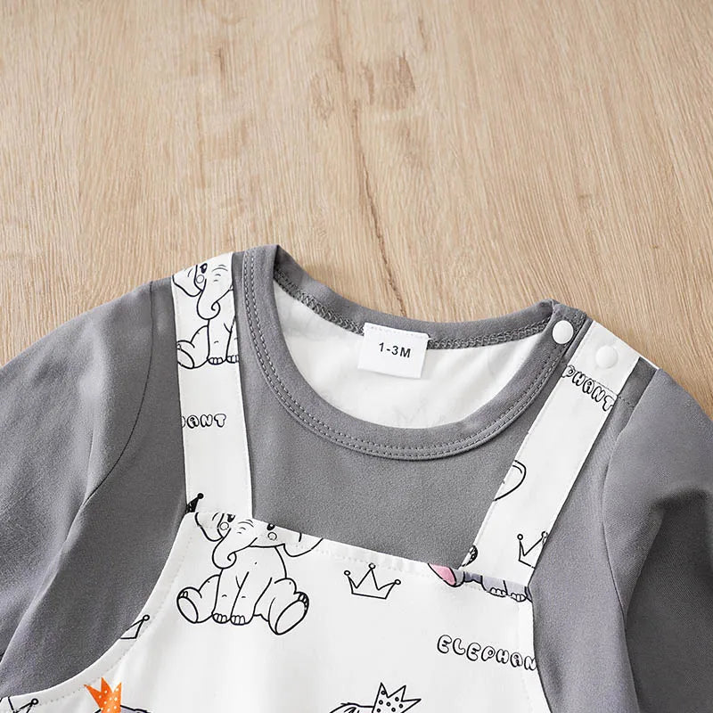 Newborn Baby Boy Long sleeves clothing 0-18Months one-piece braces fashion elephant print Baby pajamas Infant Casual Jumpsuit