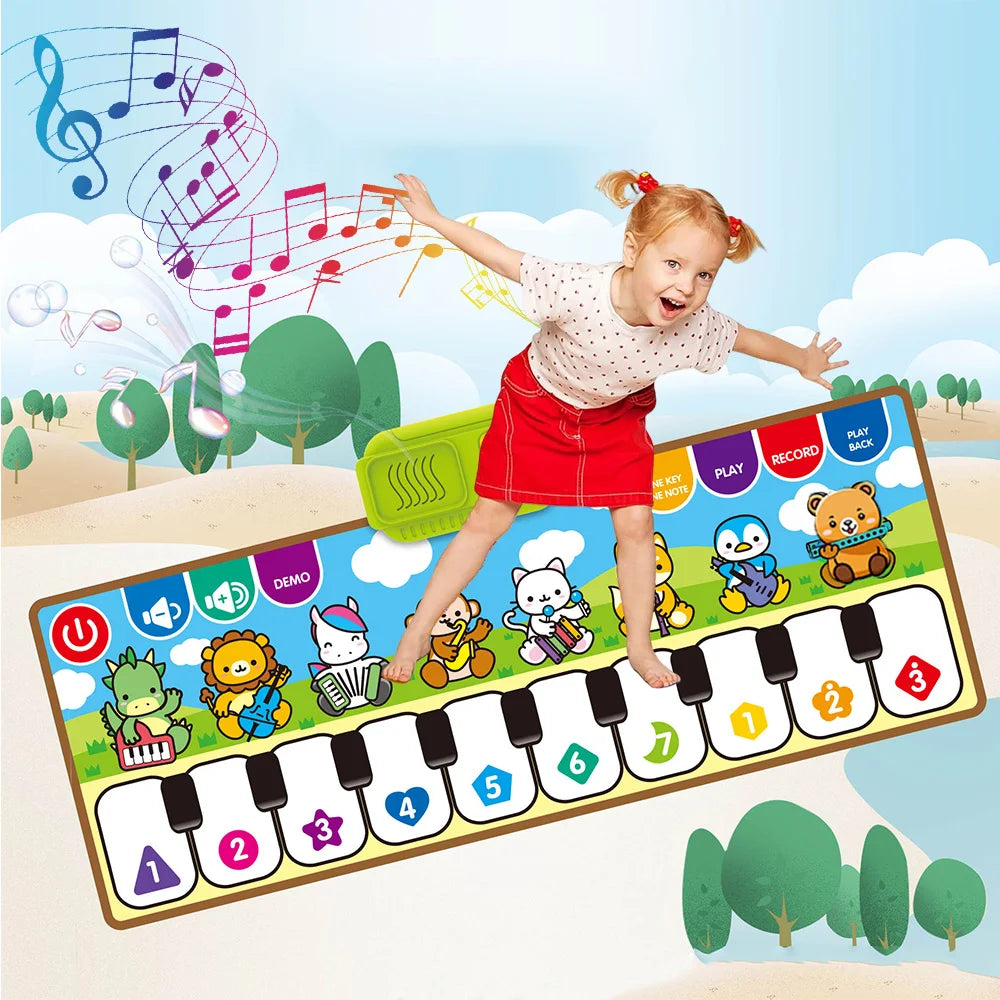 Piano Music Fitness Mat for Baby Girls and Boys Aged 1-6, Animal Keyboard Cognitive Music Early Educational Toy, Birthday Gift