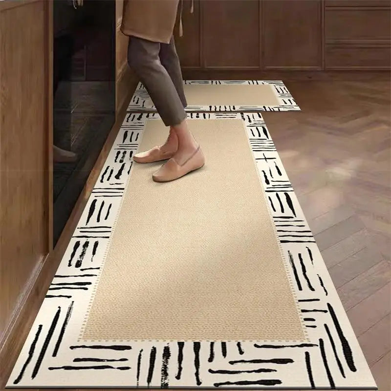 Kitchen Rug Pvc Waterproof Leather Carpet Beige Long Floor Mat Non-slip Oil-proof Home Decoration Vinyl Rugs Alfombras De Cocina