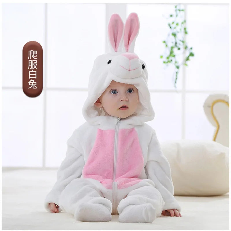 Baby Rompers Kids Cosplay Winter Flannel One-Pieces Hooded Jumpsuits Stitch Jumpers Overall Girl Grows Boy Growings Roupa Bebes