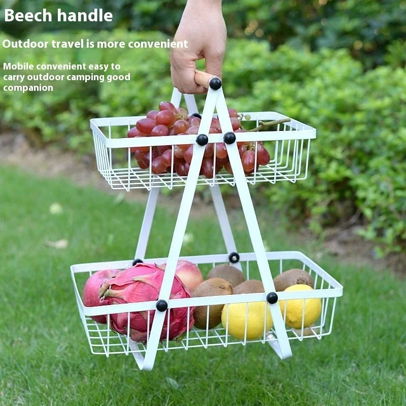 2-3 Tiers Countertop Fruit Basket Portable Iron Art Kitchen Organiser for Fruits Bread Snacks Storage Rack