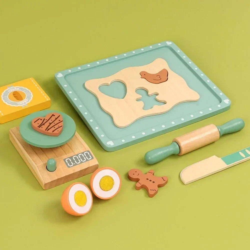Kids Kitchen Toy Set Wooden Coffee Maker Set Simulation Cookie Maker Kit Pretend Play Educational Toys Gifts for Girls Boys