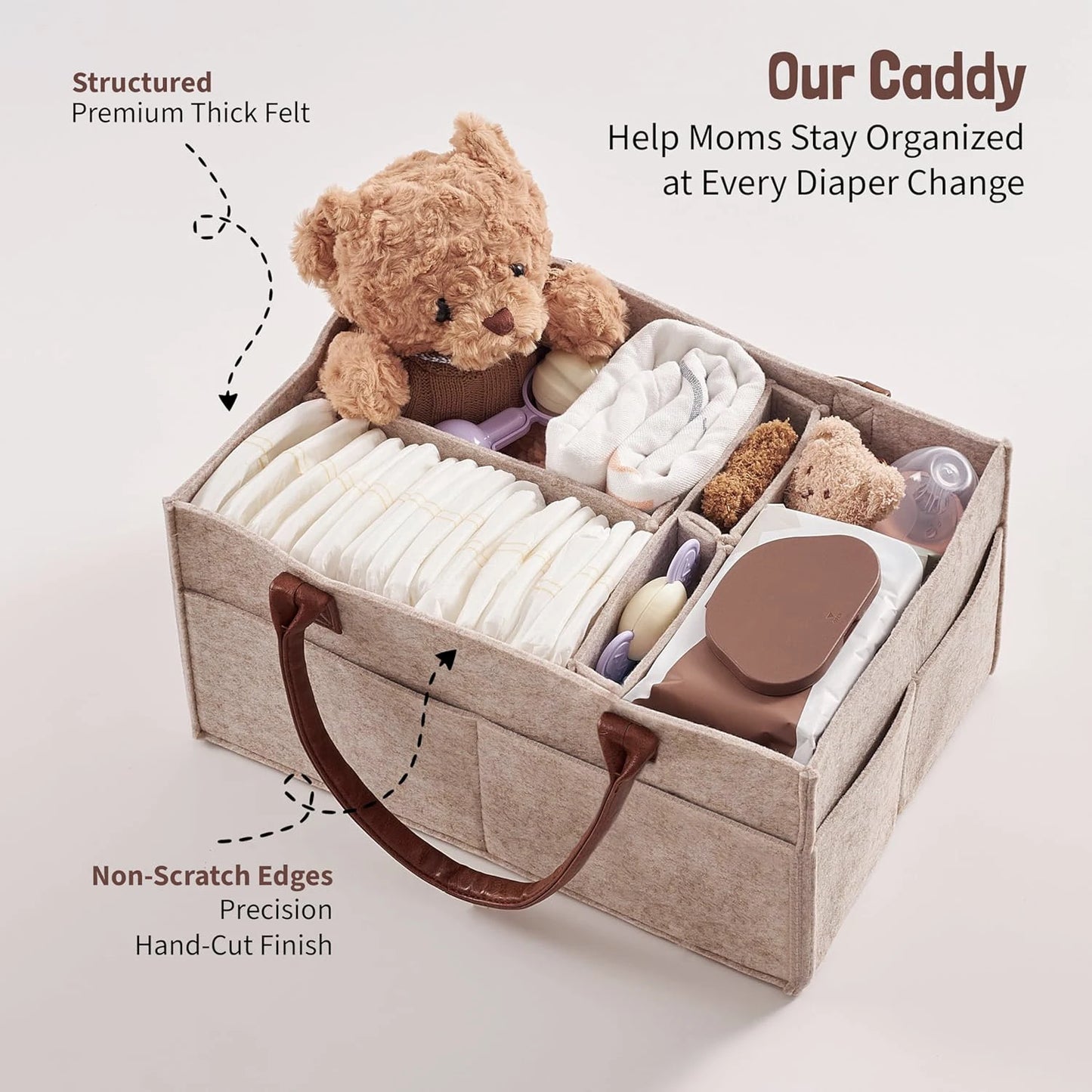 Baby Nappy  Caddy Organiser - Neutral Baby Gifts for Baby Shower Registry Items - Car Organiser for Nappy Wipes