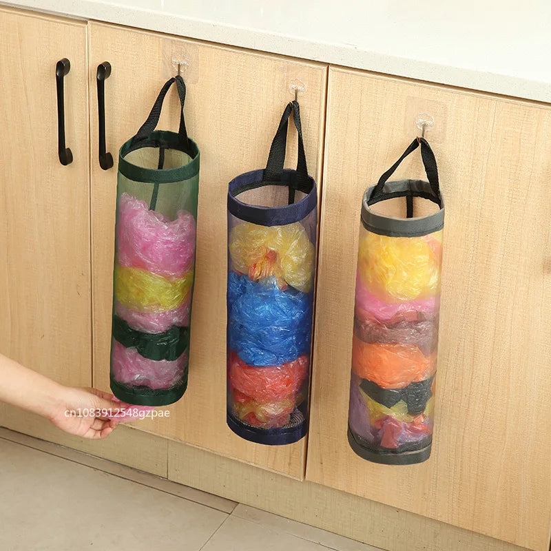 Hanging Plastic Bag Dispenser, Wall-Mounted Kitchen Storage Organiser