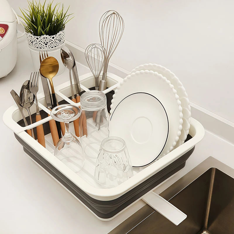 Foldable Bowl Rack, portable Kitchen, RV, camper Van, and Travel Trailer Cutlery Drain Storage Box,space Saving Kitchen Storage Tray