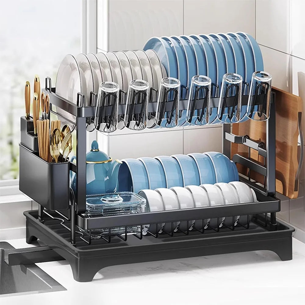 Drainer rack kitchen sink Kitchen Adjustable Plates Organiser Dish Bowl Drainer Storage Rack Cutlery Storage Holder