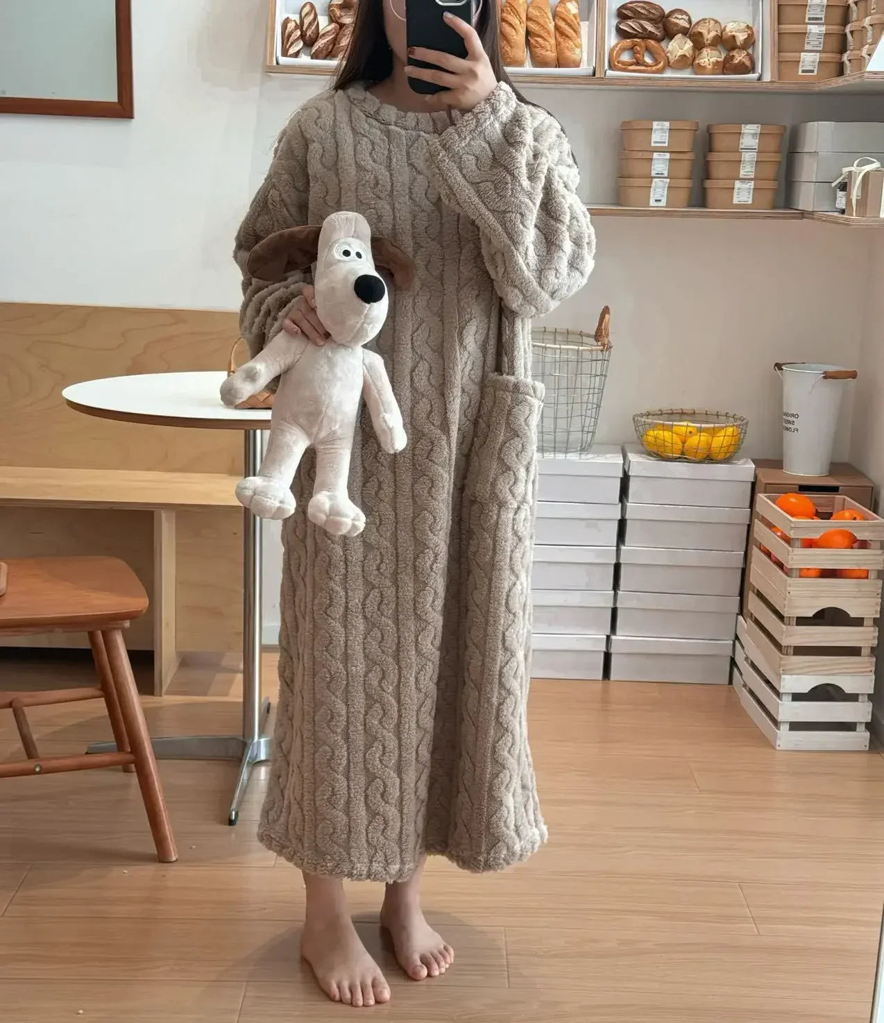 Women’s Fleece Nightgown – Long Sleeve Thick Warm Wearable Blanket Dress
