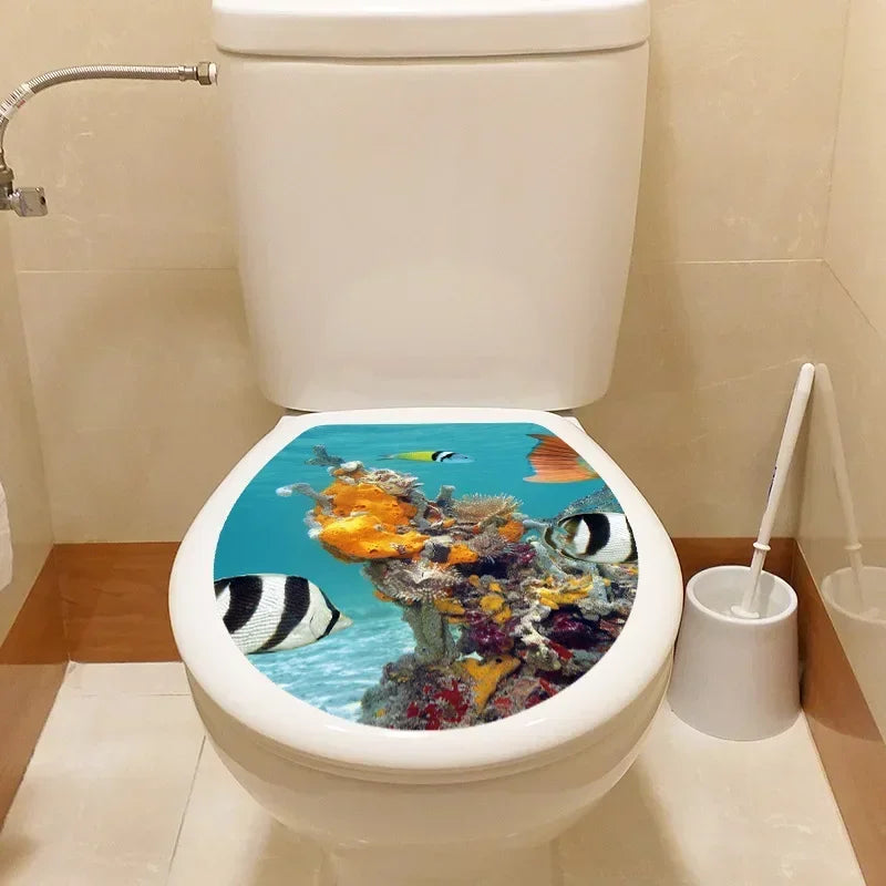 1pc DIY Undersea Animal Pattern Bathroom Decor 3D Toilet Seat Sticker PVC Art Wallpaper Removable Bathroom Decals Toilet Sticker