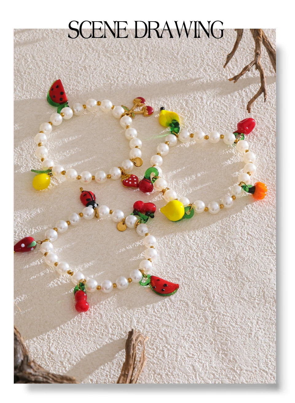 Yhpup 5 Style Trendy Handmade Beads Jewelry Simulated Pearls Chain Fruit Drop Bracelet Bangles Stainless Steel Wrist Accessories