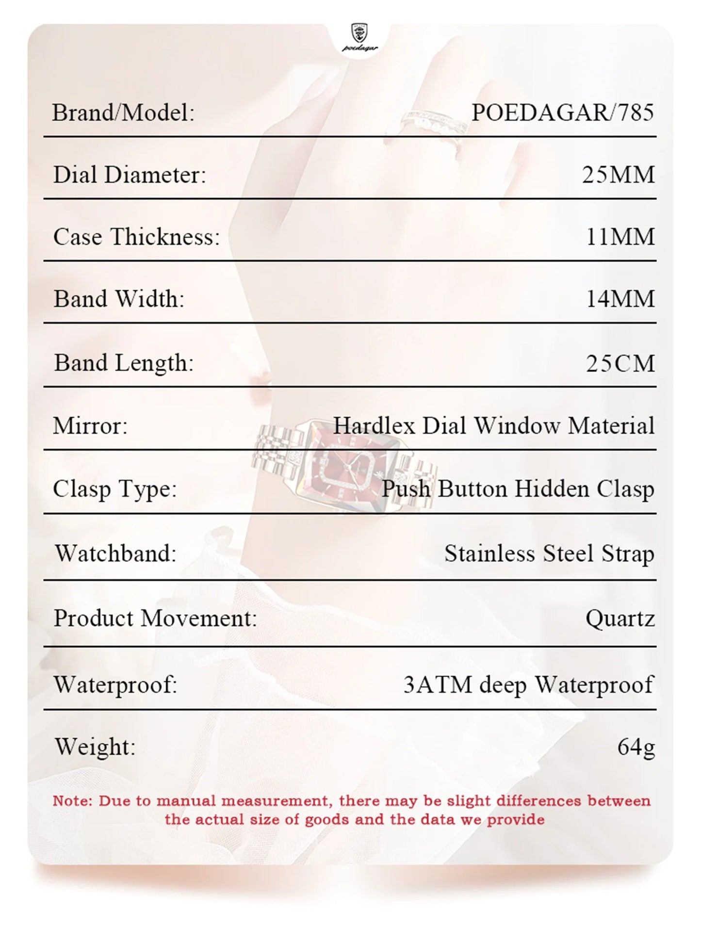 POEDAGAR Fashion High Quality Women Wristwatch Waterproof Date Ladies Watch Rectangle Stainless Steel Women's Quartz Watches+Box