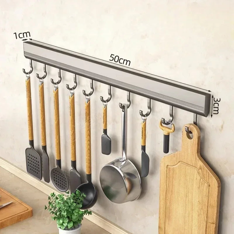 Drill-free Wall Hooks Row Holder Kitchen Utensils Rack Bathroom Robe Towel Coat Hangers Home Storage Wall Mounted Hanging Tool