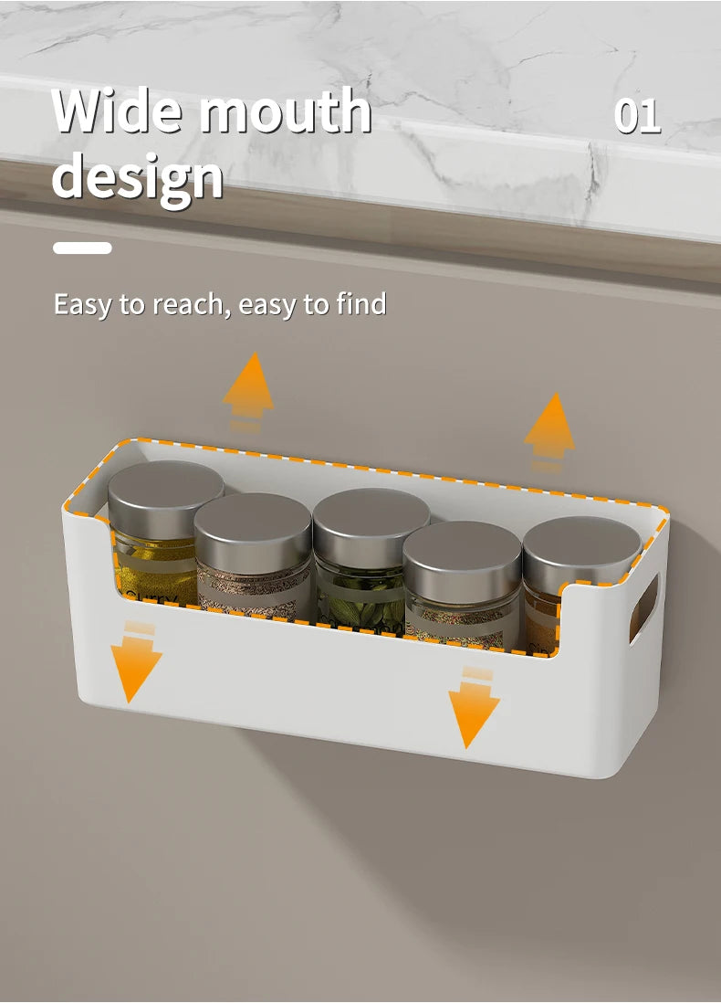 WORTHBUY Wall Mounted Punch Free Self Adhesive Storage Rack Holder Cabinet Door Plastic Organiser Shelf Kitchen Accessories