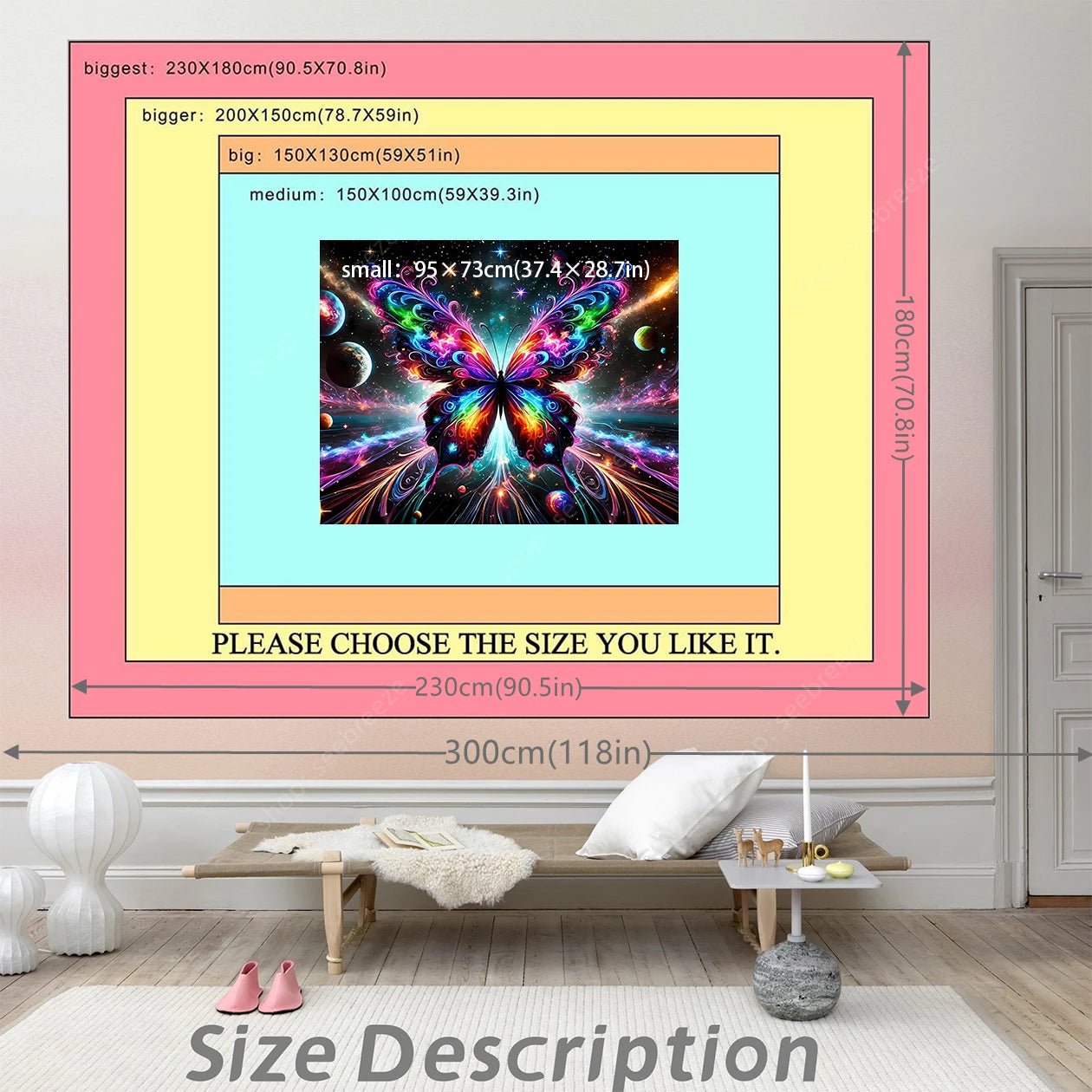 Butterfly Flower UV Reactive Tapestry Wall Hanging Hippie Boho Room Decor