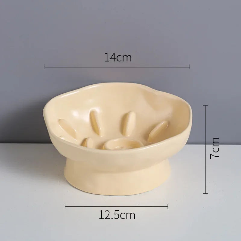 Ceramic Pet Feeder Bowl – Elevated Slow Feed Anti-Choking Bowl for Cats & Small Dogs